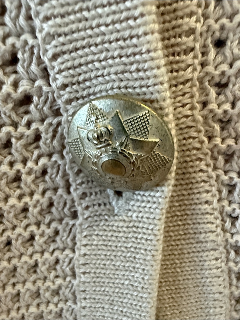 Les Copains Blue Cotton Open Stitch Sweater Blazer in Beige. Size IT 42. - Picture 3 of 5